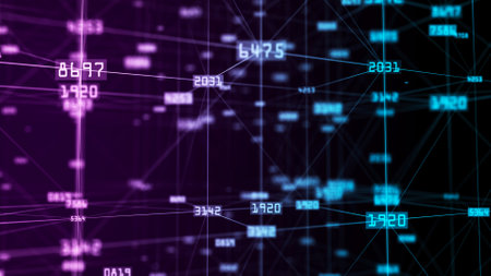 The concept of data connection in the blockchain network. Digital cyberspace data flow background....