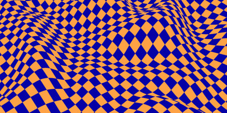 Wavy chess board. Blue-orange chessboard concept. wave distortion effect.