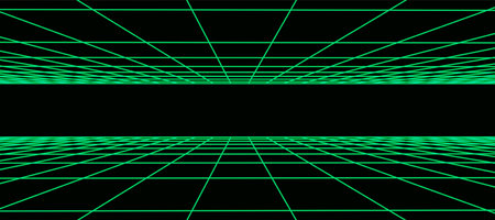 Retro futuristic double perspective grid. digital cyberspace. network connection structure.