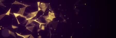 Abstract geometric background with gold points and lines. Abstract dark digital background. network...