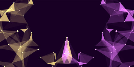 Futuristic geometric double data flow background with connecting dots and lines. Abstract digital...