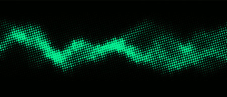 Gradient of halftone green dots on a dark background. pop art texture. comic background. vector illustration.のイラスト素材