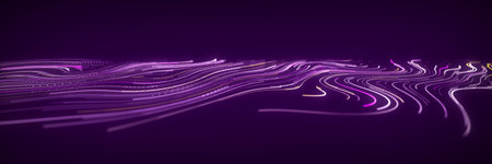 Flow of smooth swirling vortices. Glowing coils of turbulence on a blue background. Abstract digital...