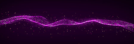 dynamic sound waves. Musical particle pulsing. Purple energy flow concept. 3D rendering.