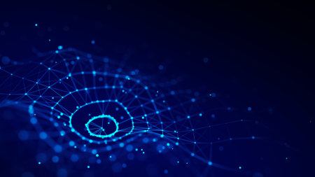 3D digital circular dynamic wave on blue background. technology smart wave. Seamless flow digital...