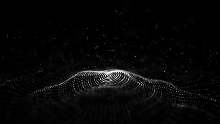 3D digital circular dynamic wave on black background. technology smart wave. Seamless flow digital structure. Cyber technology background. 3D renderingの写真素材