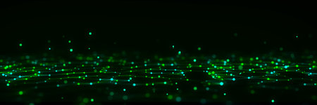 Futuristic perspective grid in digital cyberspace. Flow of binary code. network connection...