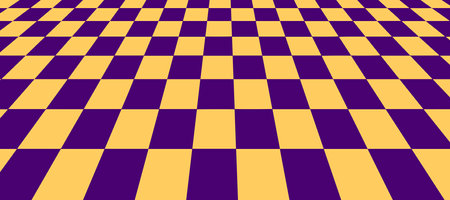 Floor in perspective with yellow-violet checkerboard texture. Empty chessboard. vector illustration.のイラスト素材
