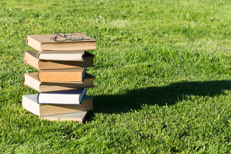Books in the grassの写真素材