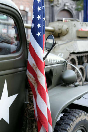 WWII truck in a cityの写真素材
