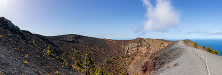 Panoramic view of the edge of a volcanic crater. High resolution.の写真素材