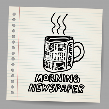 Doodle style newspaper coffee cup illustrationのイラスト素材