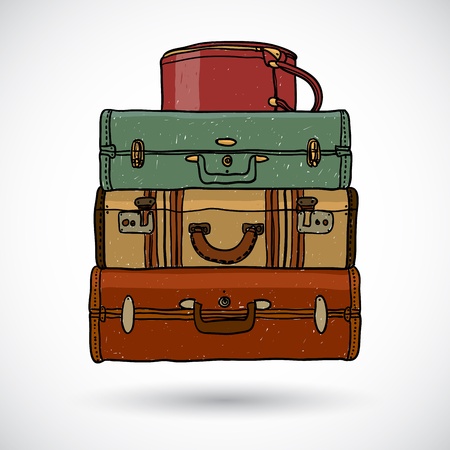 Suitcases in doodle styleのイラスト素材