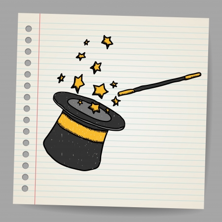 Magic hat with magic wand  Vector sketchのイラスト素材