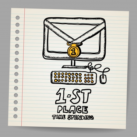 Doodle golden medal on computer  conceptのイラスト素材