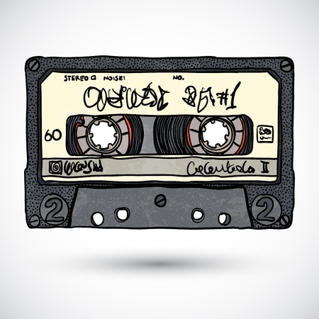 Doodle style cassette tape illustrationのイラスト素材
