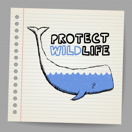 Doodle protect wildlife sign with whale illustrationのイラスト素材
