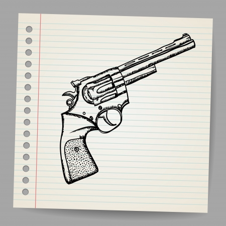 Revolver drawing in doodle styleのイラスト素材