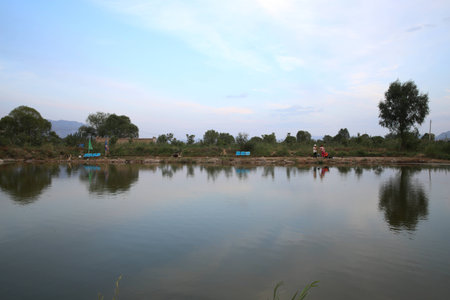 Gansu Yongjing County Liujiaxia reservoir pond artificial lakeの写真素材