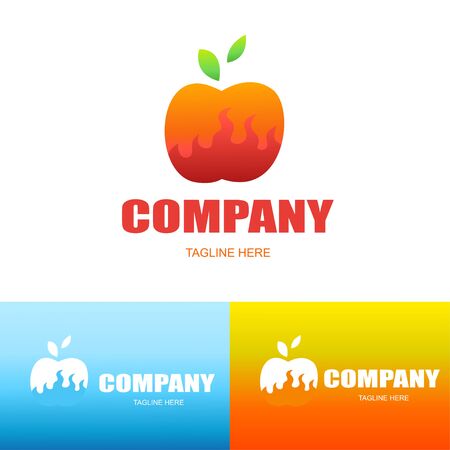 Nature tech logo,nature technology,fire in apple,fresh fruit.vector logo templateのイラスト素材