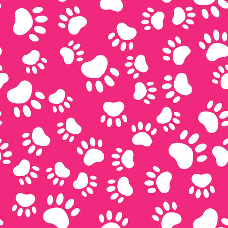 Seamless pattern with white cat paws on pink background. Vector illustrationのイラスト素材