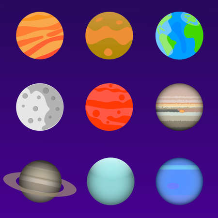 Planet set with moon. Vector illustration