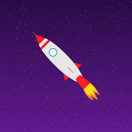 Rocket in night sky background. Vector illustration