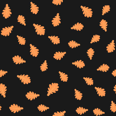 Seamless pattern with oak leafs on black background. Vector illustrationのイラスト素材