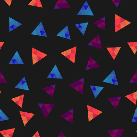 Seamless pattern with colorful triangles on black background. Vector illustrationのイラスト素材