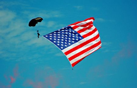 Skydiver with US Flagの写真素材
