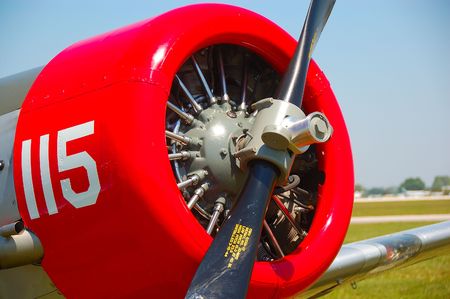 vintage military aircraft engine and propの写真素材