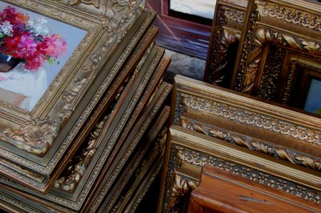 old picture frames at fleamarketの写真素材