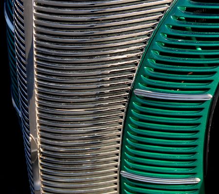 classic car detail view of front grillの写真素材