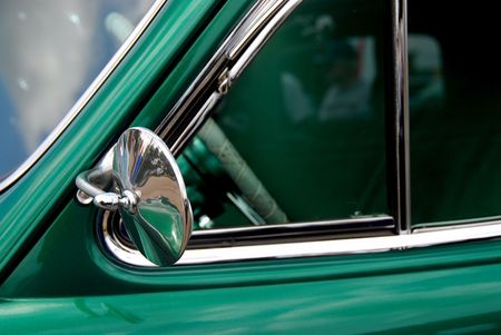 classic auto side window and mirror detail viewの写真素材
