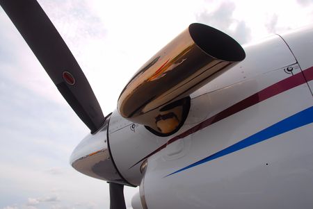 engine and prop view of executive turboprop airplaneの写真素材
