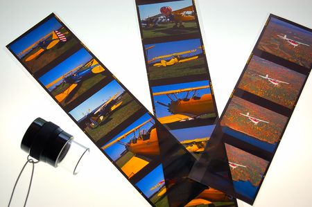 medium format film on lightbox with loupeの写真素材