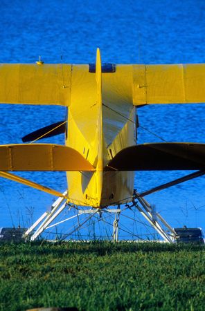 rear view of yellow floatplane