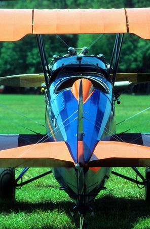 rear view of vintage biplane