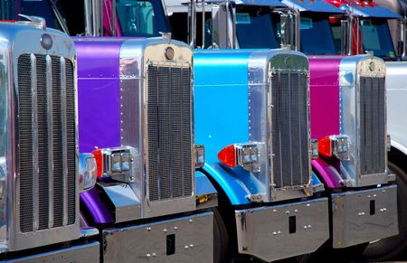 closeup of large diesel trucksの写真素材