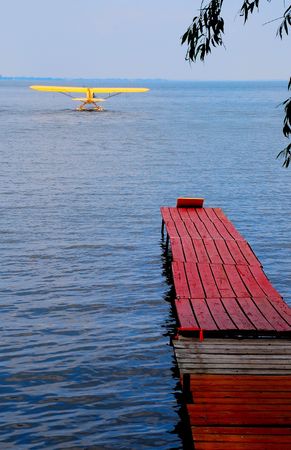 airplane on floats and dock