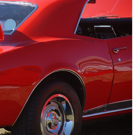 red muscle car side view