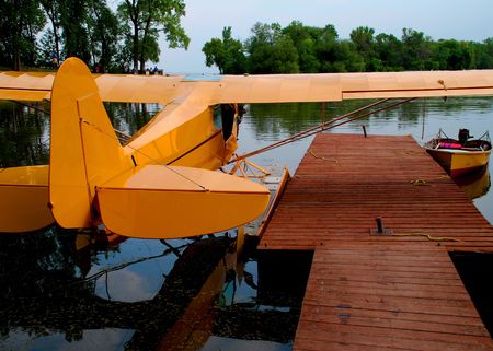 seaplane at a remote dockの写真素材
