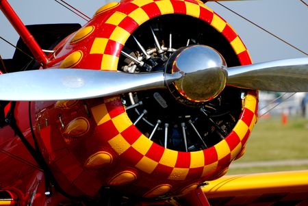 propeller and radial engine on a classic biplaneの写真素材