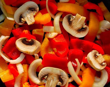 peppers, onions and mushrooms の写真素材