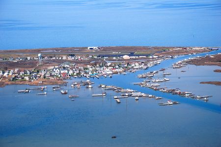 aerial view of an island harborの写真素材