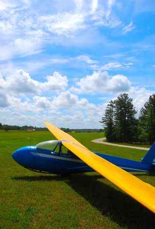sailplane on grass runwayの写真素材
