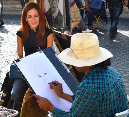 Rome, Italy, sidewalk sketch artist, October 2012のeditorial素材