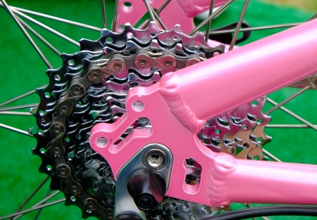 bike gears on pink frameの写真素材