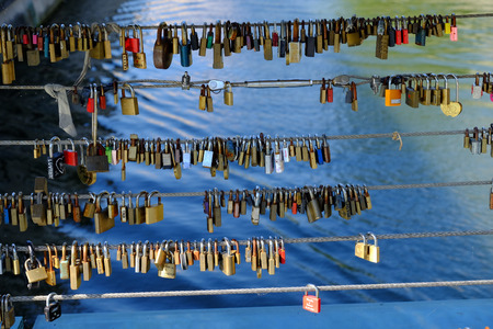 locks place by lovers on bridge in Ljubljana, Sloveniaのeditorial素材