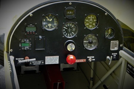vintage aircraft cotpitの写真素材